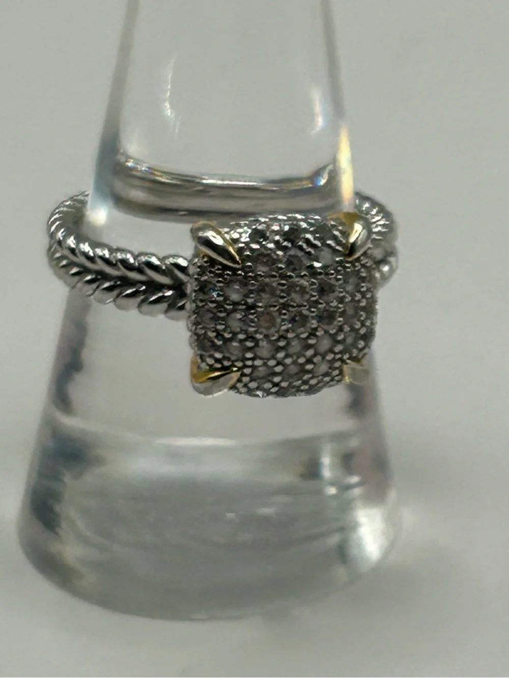 Sterling Silver Pavé Square Ring with Gold Accent - Silver 9.5 - Picture 3 of 6